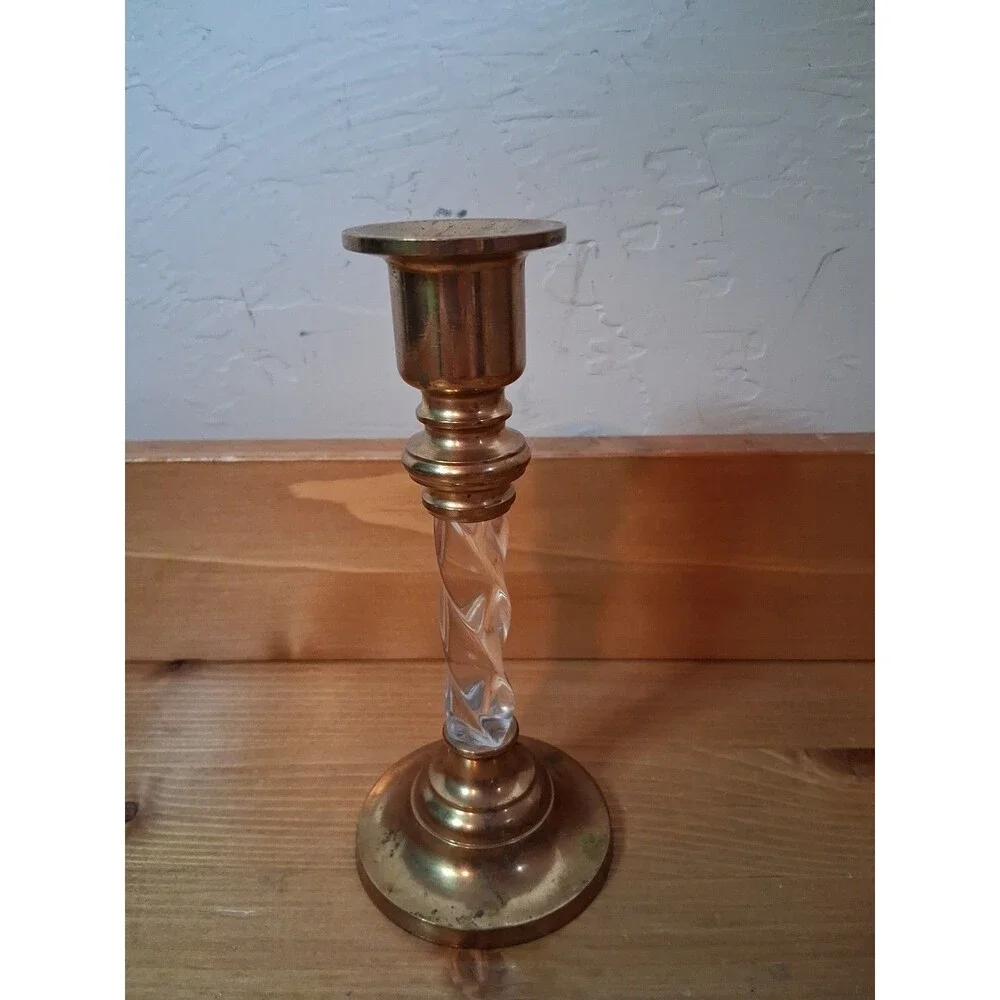 Brass Candlestick PartyLite Omnia Taper Candle Holder Brass and Lucite 6.5